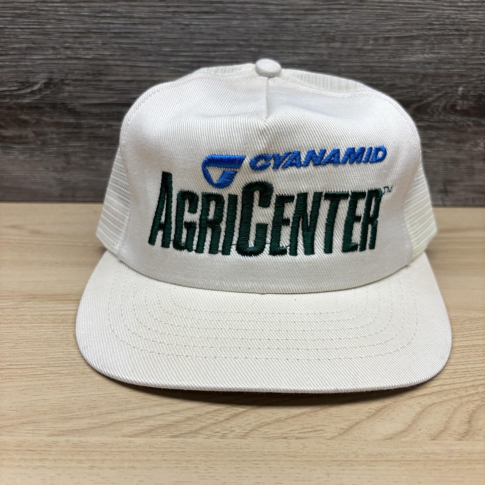 Vintage Cyanamid AgriCenter Hat Cap Snap Back White Mesh Trucker Patch Mens 80s